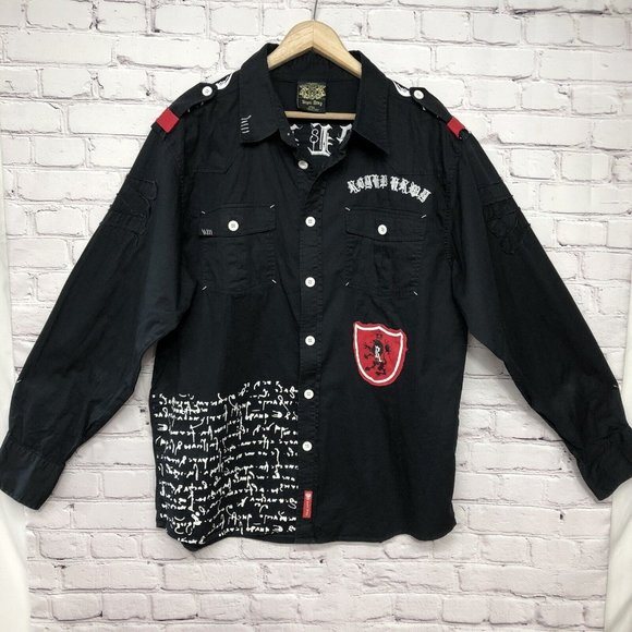 Royal Army Y2K Red Black Cross Wings Embroidered Bling Graphic Streetwear Sz 2X - Picture 2 of 14